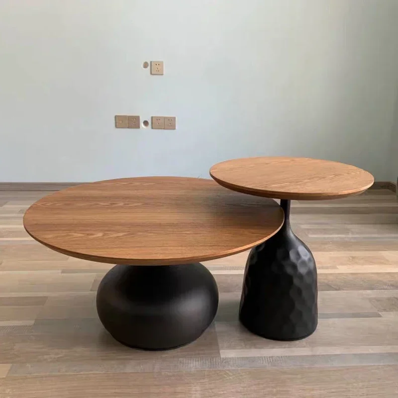 

l # Contemporary round Coffee & Tea Table Black Wooden Top with Metal Steel & Iron Material Home Dining Living Room Furniture Se
