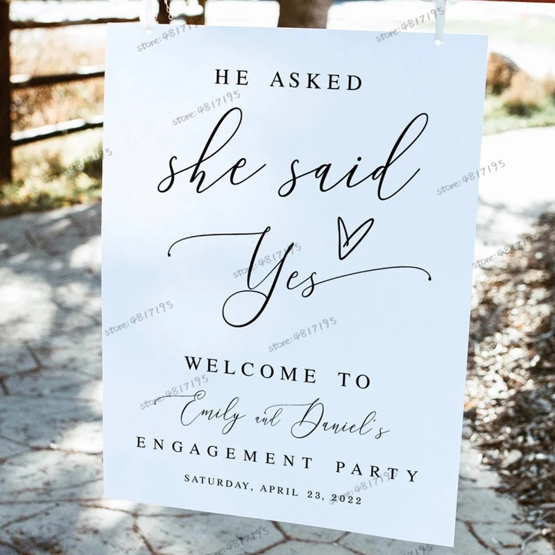 She Said Yes Stickers Engagement Party Welcome Sign Customizable Names And Dates Decals Personalized Wedding Welcome Vinyl Sign