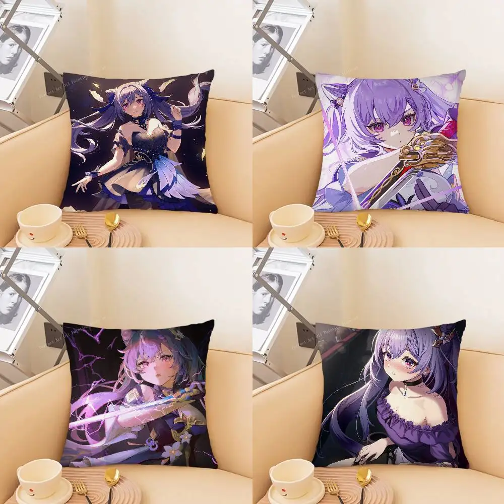 Keqing Anime Game Genshin Impact Pillow Case Fashion Square Pillowcase Bedroom Sofa Room Ins Decoration Leisure
