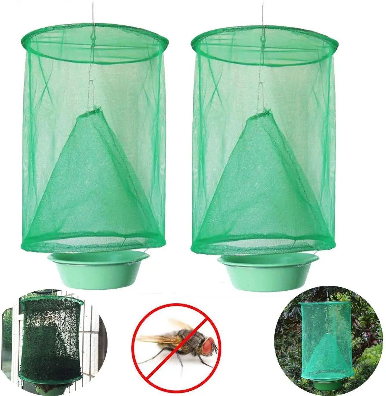 Reusable Pest Fly Trap Fly Catcher Killer Cage Net Trap Pest Bug Catch for Indoor Outdoor Farms Restaurants Hanging Fly Catcher