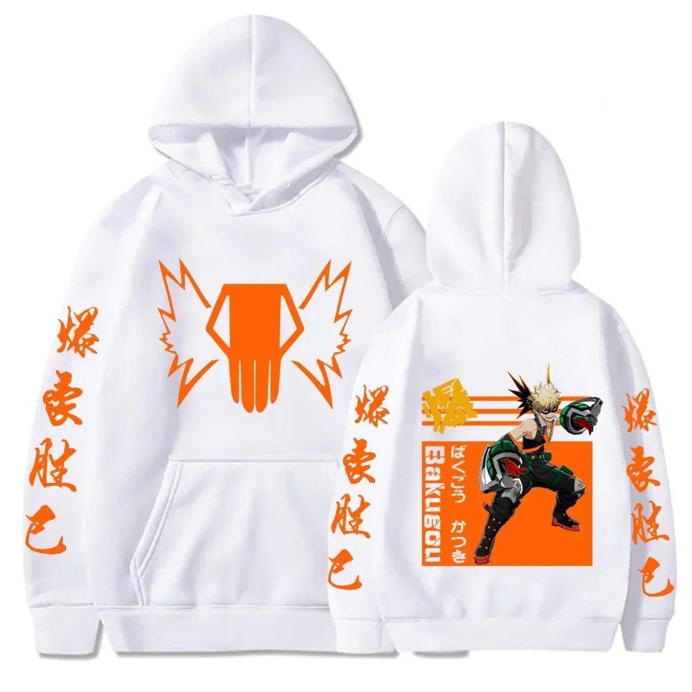 Japanese Anime My Hero Academia Bakugo Katsuki Hoodie Men Women Kawaii Loose Manga Orange Pattern Sweatshirt Clothing