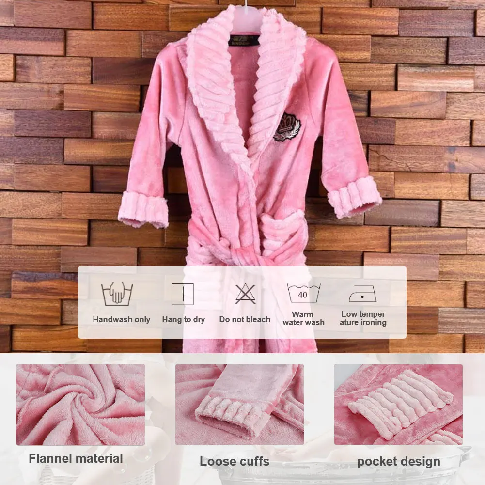 LPATTERN Girls Robe Towel Sleepwear Toddler Kids Towelling Bathrobe Dressing Flannel Long Sleeve Night-robe with Belt Pockets