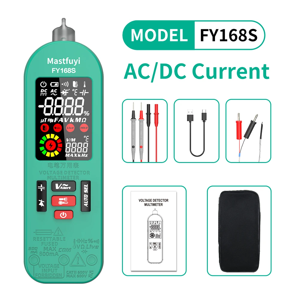 MASTFUYI FY168 Large Screen Charging Multimeter AC/DC Digital Multimeter Autoranging Resistance Capacitor Multifunction Tester