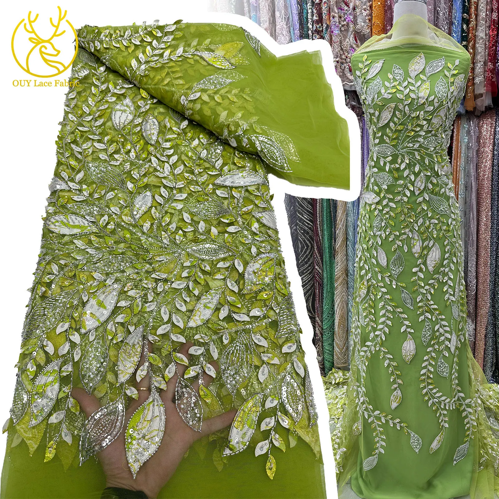 

Fashionable African Bead Lace Fabric 2025 High-Quality French Nigerian Sequin Chiffon Lace Fabric Wedding Party Dress Sewing