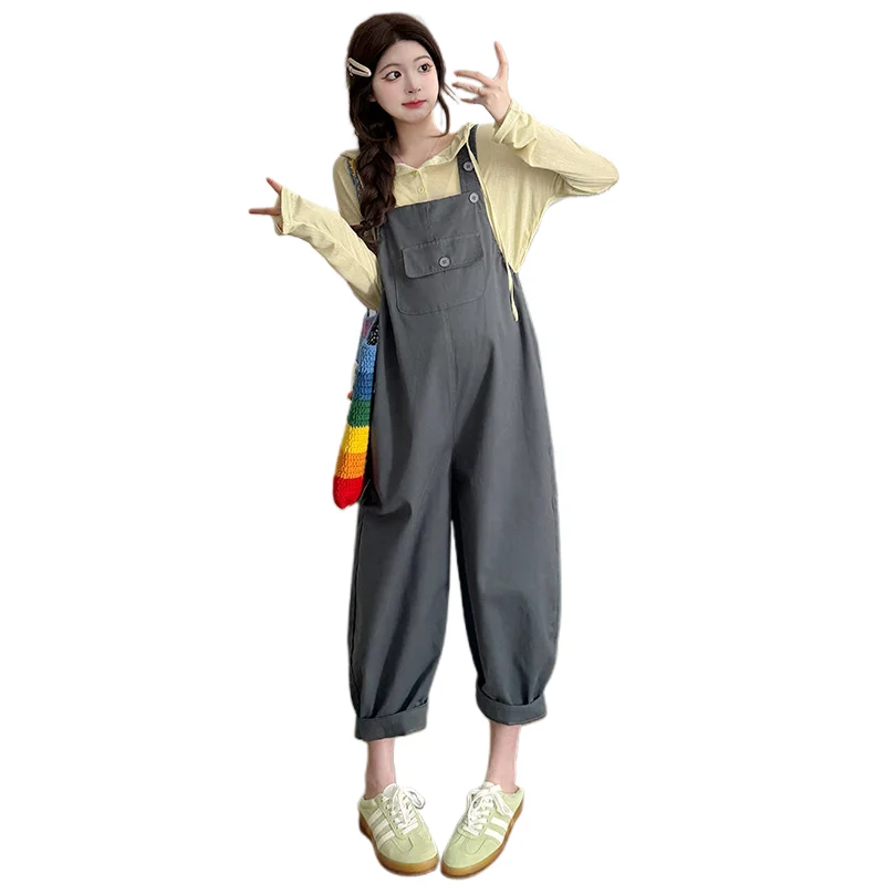 妊娠中の女性のための韓国スタイルのカジュアルなシンプルなダンガリー,マタニティジャンプスーツ,妊娠中のビブパンツスーツ,ブラウスセット,新しい,2022