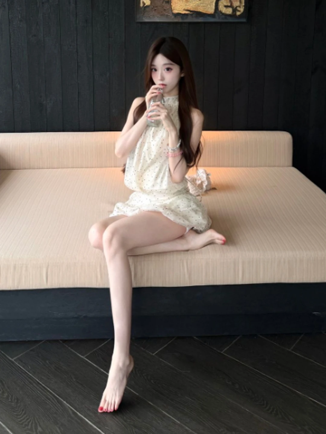 

Sweet Gentle Wind Neck Hanging Strap Dress Waist Inward Short Skirt Summer 2026 Women's Clothing Cotton Blend Slim Fit