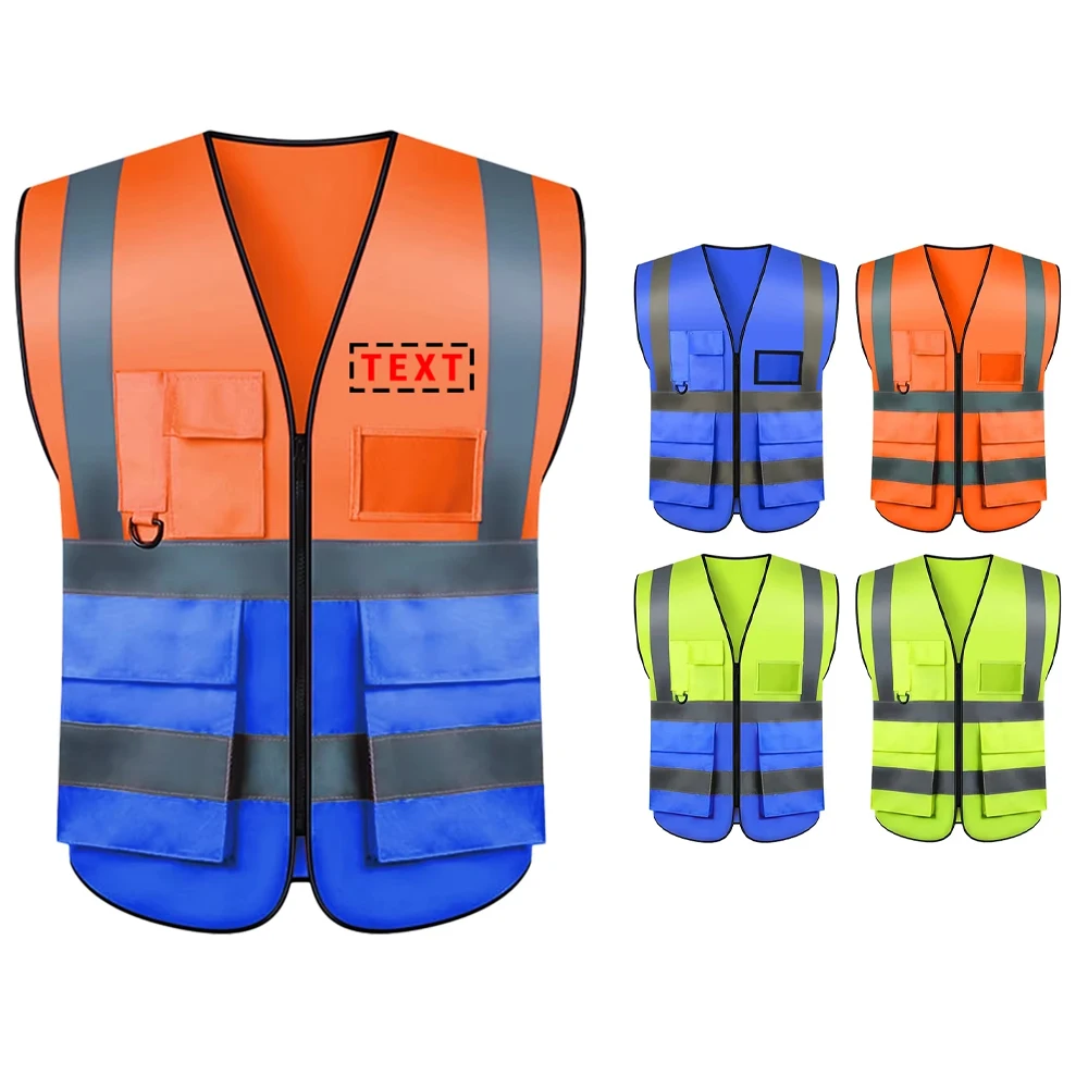 Orange Blue Reflective Safety Vest for Men Women High Visibility Security Jacket with Zipper Hi Vis Vest Construction Work Wear