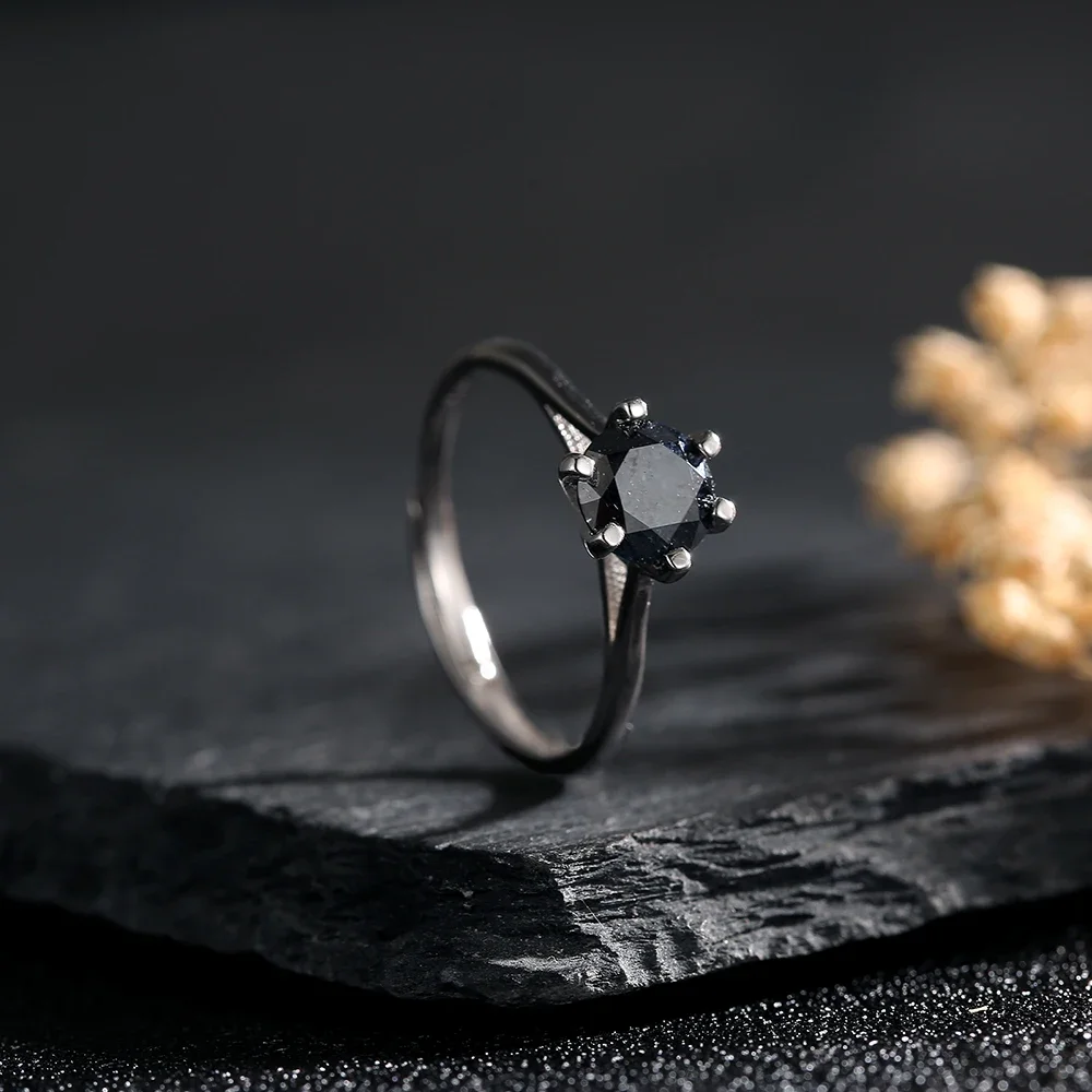 

Black Moissanite Ring 925 Sterling Silver Classic Geometric Inlay Ring Hypoallergenic Diamond Alternative Jewelry Elegant Gift