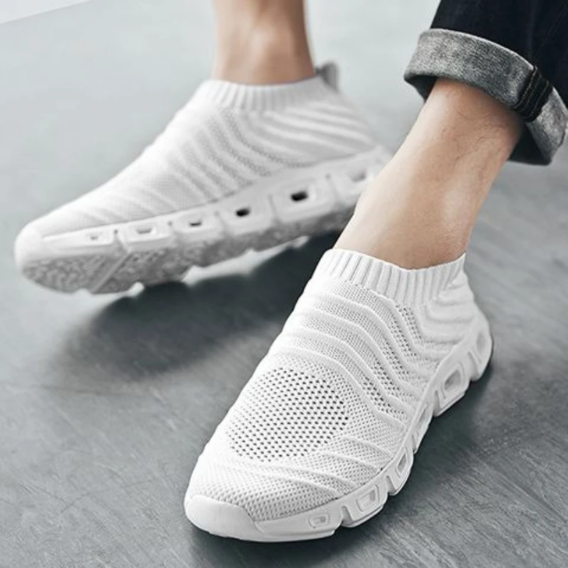 

Белые мужские повседневные кроссовки без шнуровки, дышащие кроссовки с сетчатым верхом, мужская спортивная обувь, обувь высокого качества для спортзала, акция