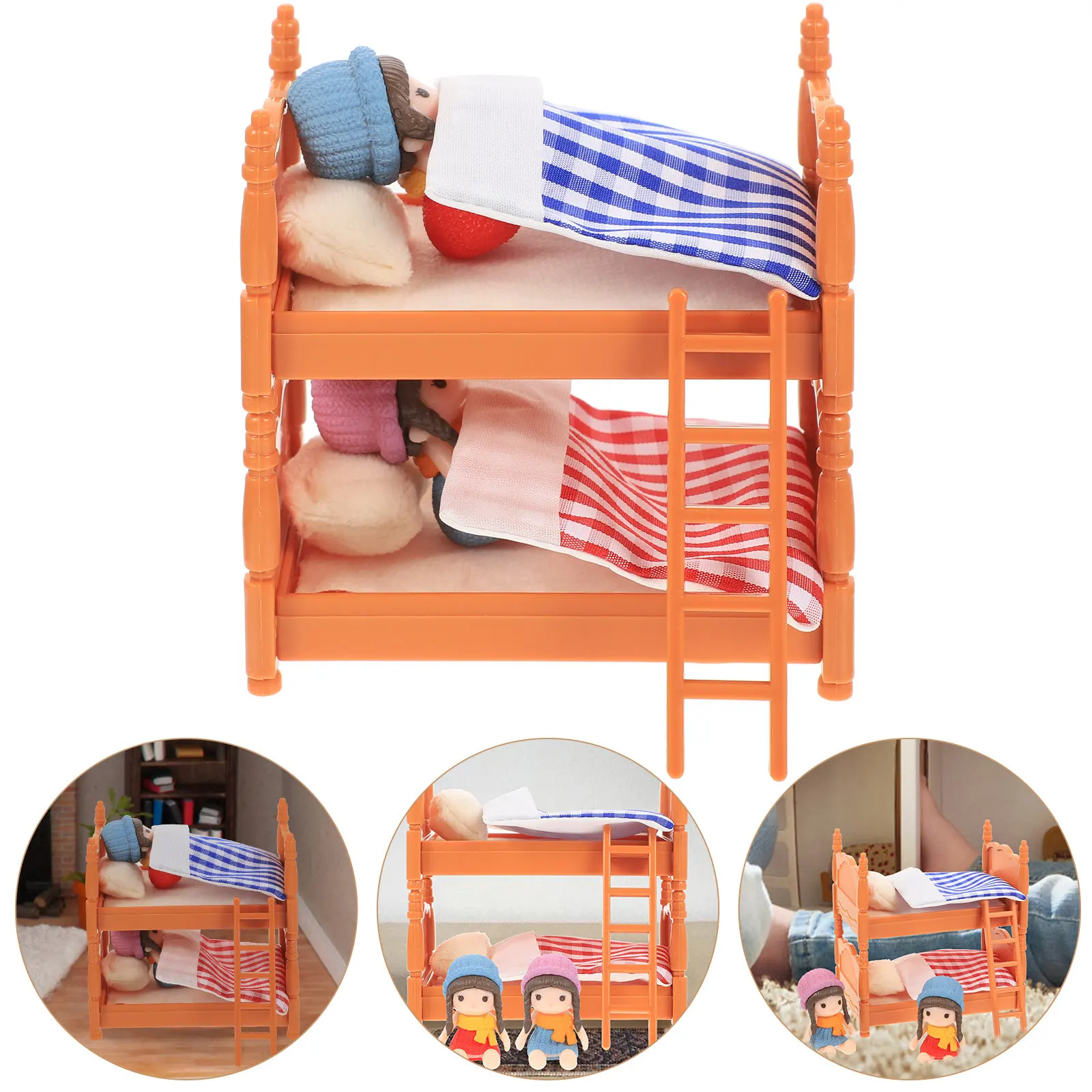 

1Set Miniature Bunk Bed Premium Material Bedroom Decoration Mini House Furniture Set Pillows Quilts Accessories
