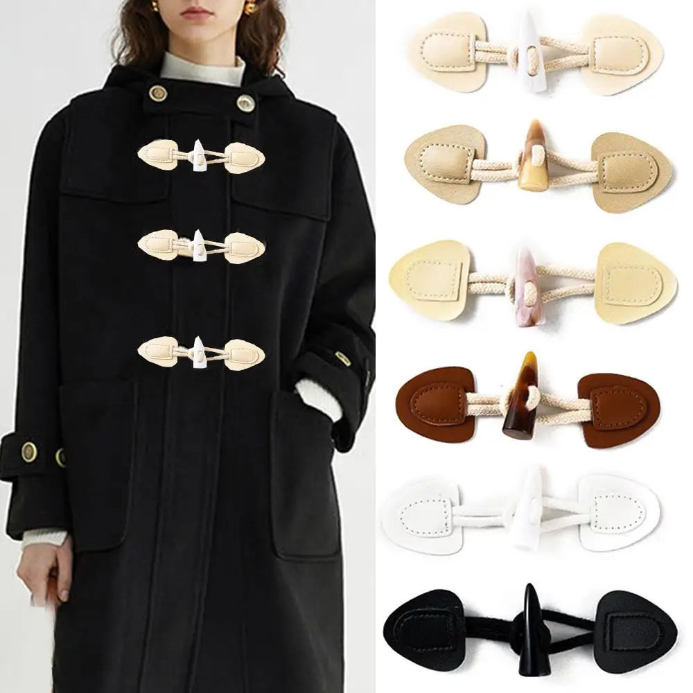 6 Pairs Classical Black Leather Horn Toggle Buttons Closures Coat Jacket Duffle Sweater Sewing Fasteners For Overcoat