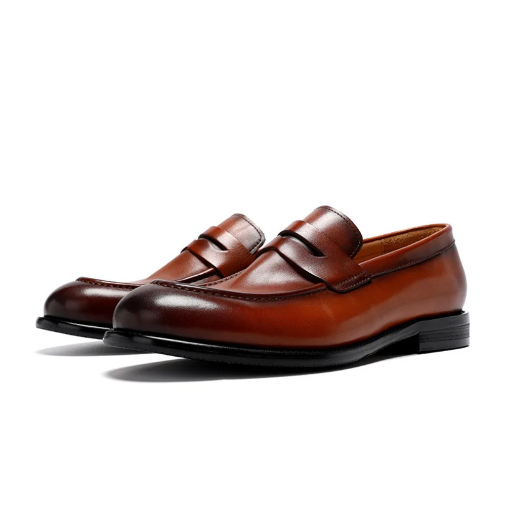 Summer Genuine Leather Mens Loafers Full Cowhide Retro British Style Slip on Breathable Mens Dress Casual