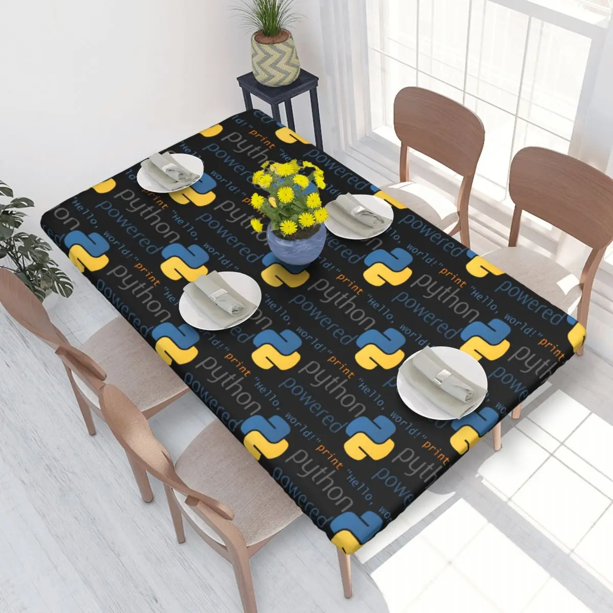 Custom Rectangular Oilproof Python Powered Table Cover Programmer Computer Developer Coder Table Cloth 4FT Tablecloth for Dining