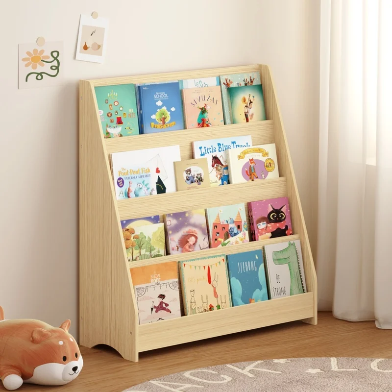 

4-Tier Kids Bookshelf, Natural Wooden Display Shelf for Bedrooms, Playrooms, Classrooms – Organized Storage Solution