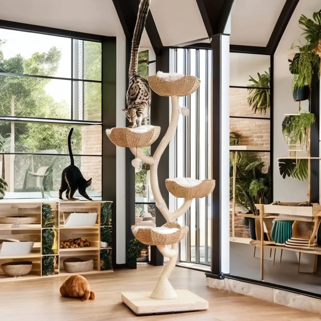 Cat Climber,Cat Tree Tower New Design Real Branch Wood Luxury Cat Condo Scratching Scratcher Large Cat Climbing House Wool