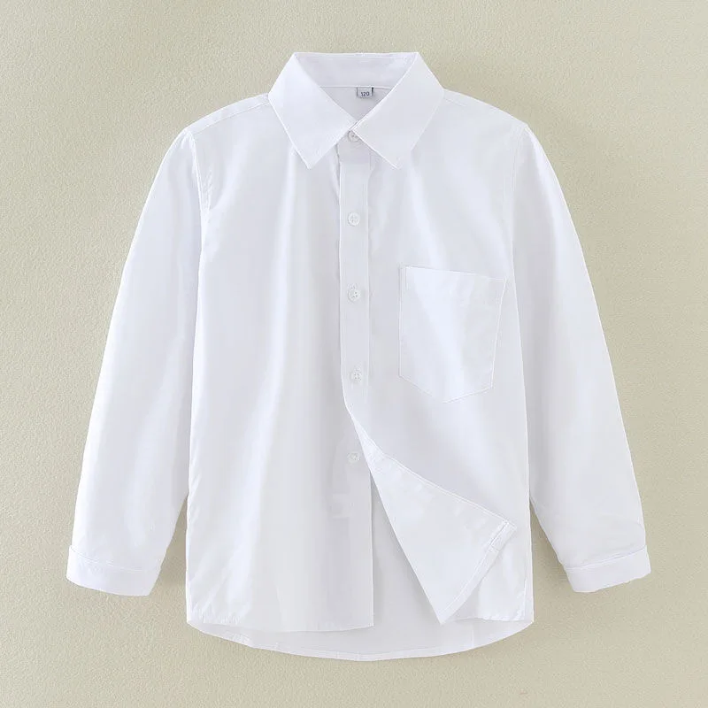 Baby Toddler Teenage Clothes School Uniform Shirts White Long Sleeve Short Sleeve Turn-down Collar Kids Shirt For Children Tops