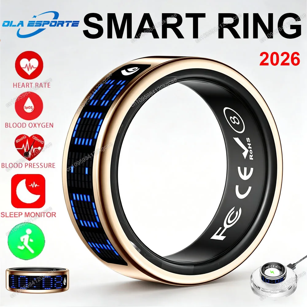 2026 Smart-Ring mit Anruferinnerung, Touchscreen-Display, Tasbih-Zähler, Gesundheitsmanager, 5ATM Wasserdicht, Multi-Sport-Modus für Männer und Frauen R11C