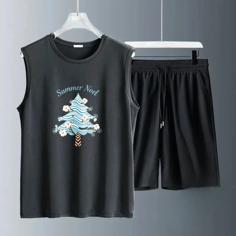 أطقم ملابس علوية بدون أكمام للرجال قابلة للتنفس من البوليستر لكرة القدم طقم بدلة تدريب للرجال بأكمام قصيرة + شورت #3