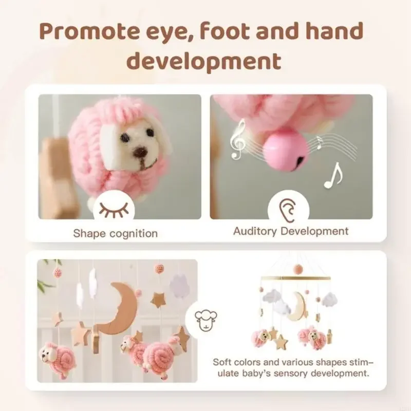 สไตล์นอร์ดิกไม้ Star Moon Sheep Mobile ติดตั้งง่ายเนอสเซอรี่ Decors สำหรับทารกแรกเกิดความปลอดภัย 15UB