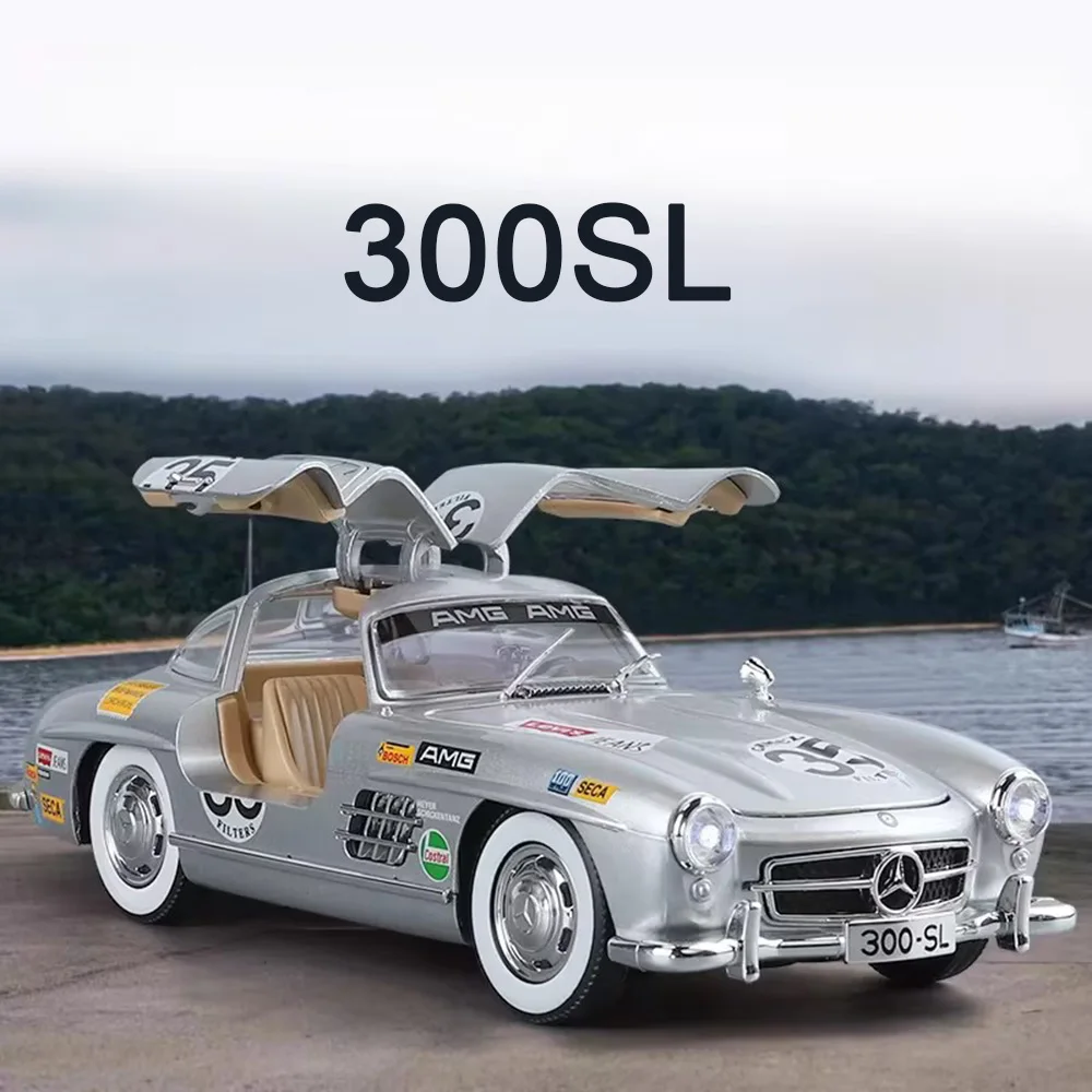 1/24 Alloy Diecast 300SL Cars Models Toys 4 Doors Opened Vintage Car Wheel Pull Back Vehicle Toy for Boys Adult Collection Gifts