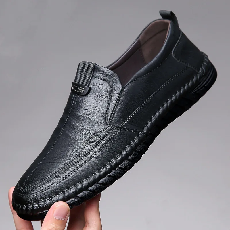 Men Leather Shoes Slip On Loafers Driving Casual Round Toe Soft Sole Microfiber Breathable Non Slip Lightweight Cozy EVA Insole