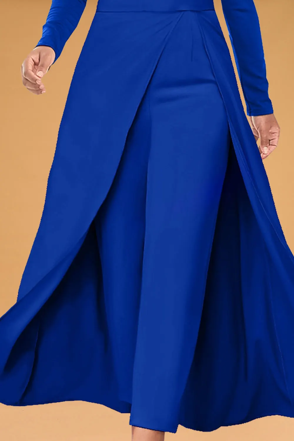 Women Plus Size Mother Of The Bride Blue Chiffon Off The Shoulder Pleated Double Layer Split Jumpsuit Elegant One Piece Set