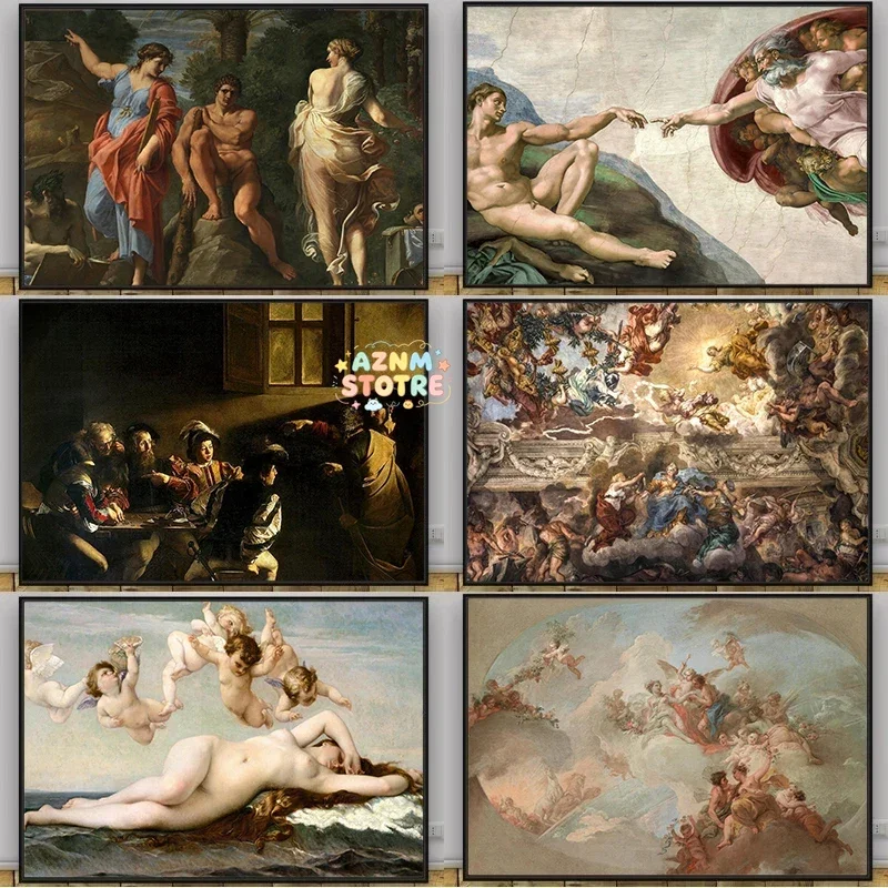 Retro Renaissance Classical Greek Mythology Christian Art Famous Works Poster Canvas Oil Painting Museum Church Wall Decorati