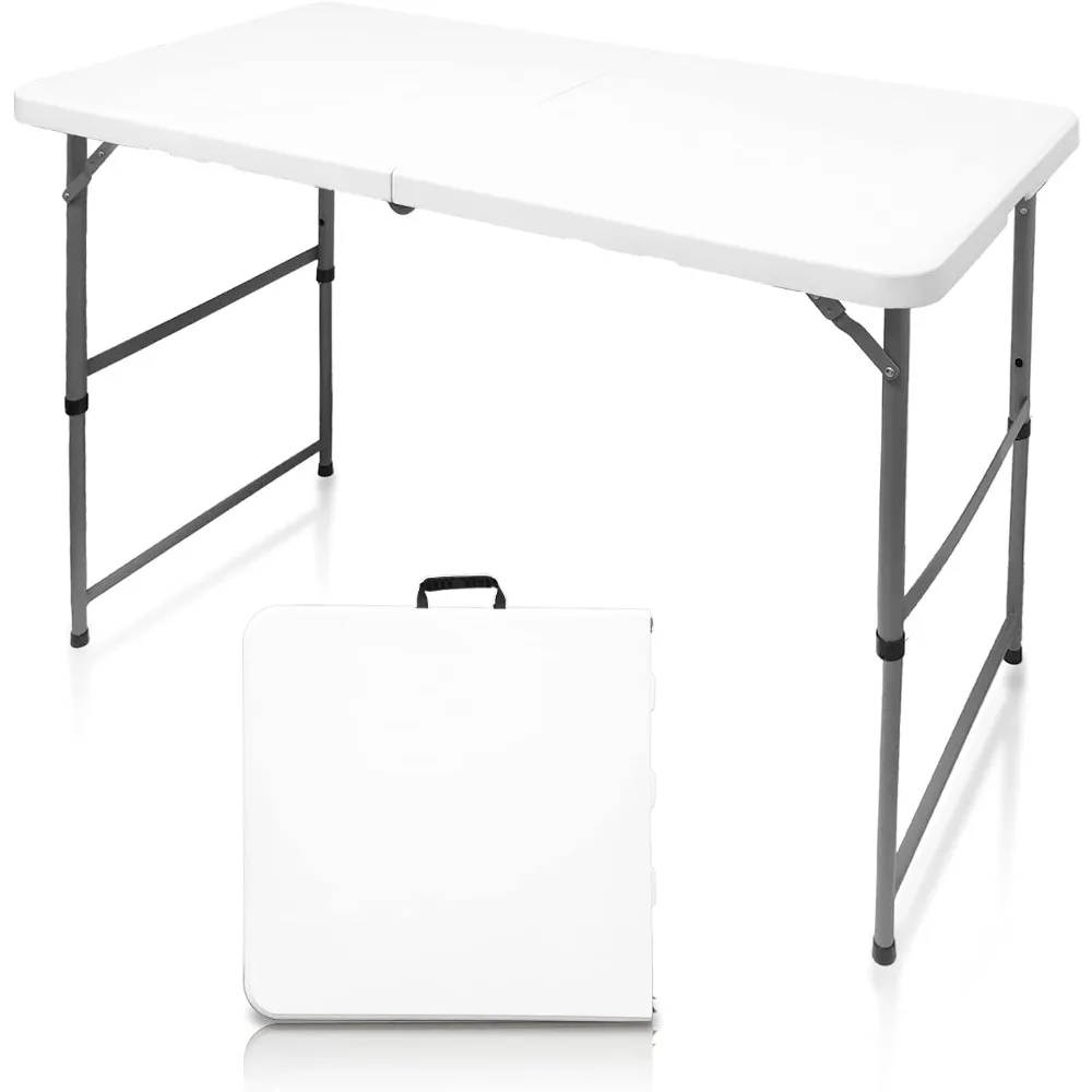 

Folding Tables 4 Foot Lightweight, Folding Table Height Adjustable Utility Bi-Fold Table Indoor Outdoor, Portable Picnic