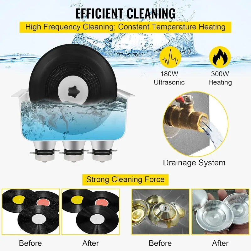 VEVOR Ultrasonic Vinyl Record Cleaner 6L 40kHz Vinyl Ultrasonic Cleaning Machine Knob Control Record Ultrasonic Cleaner