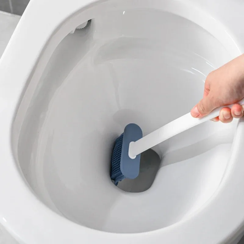 Wall Mounted TPR Toilet Brush With Non Perforated Long Handle Silicone Soft Bristle Brush No Dead Corner Cleaning Brush