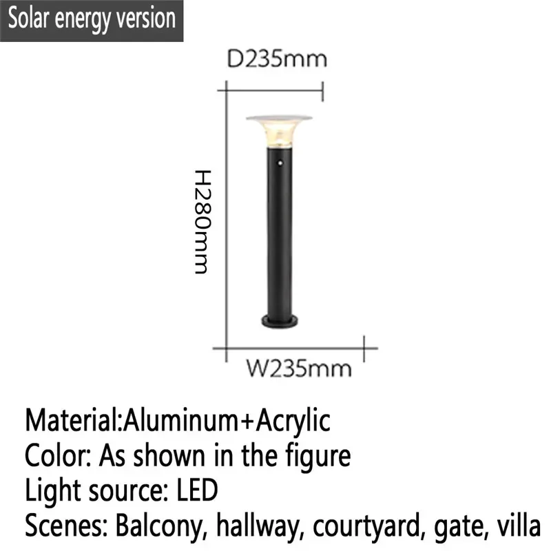 GISELLE Contemporary Outdoor Solar Lawn Lamp LED Waterproof Villa Garden Courtyard District Residential Quarters Lawn Lamp