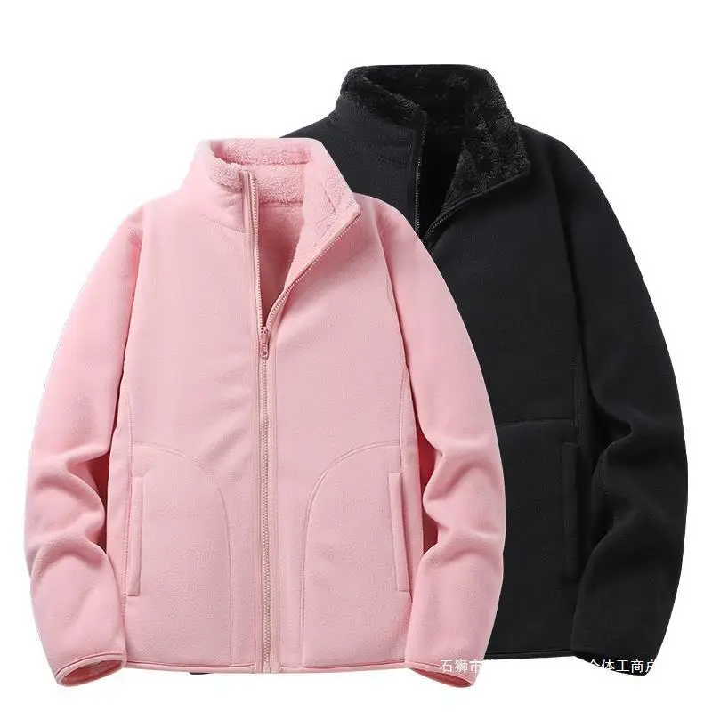 

Двусторонняя флисовая куртка для мужчин и женщин, флис, внешняя торговля, весна, осень, зимний воротник-стойка, куртка на подкладке