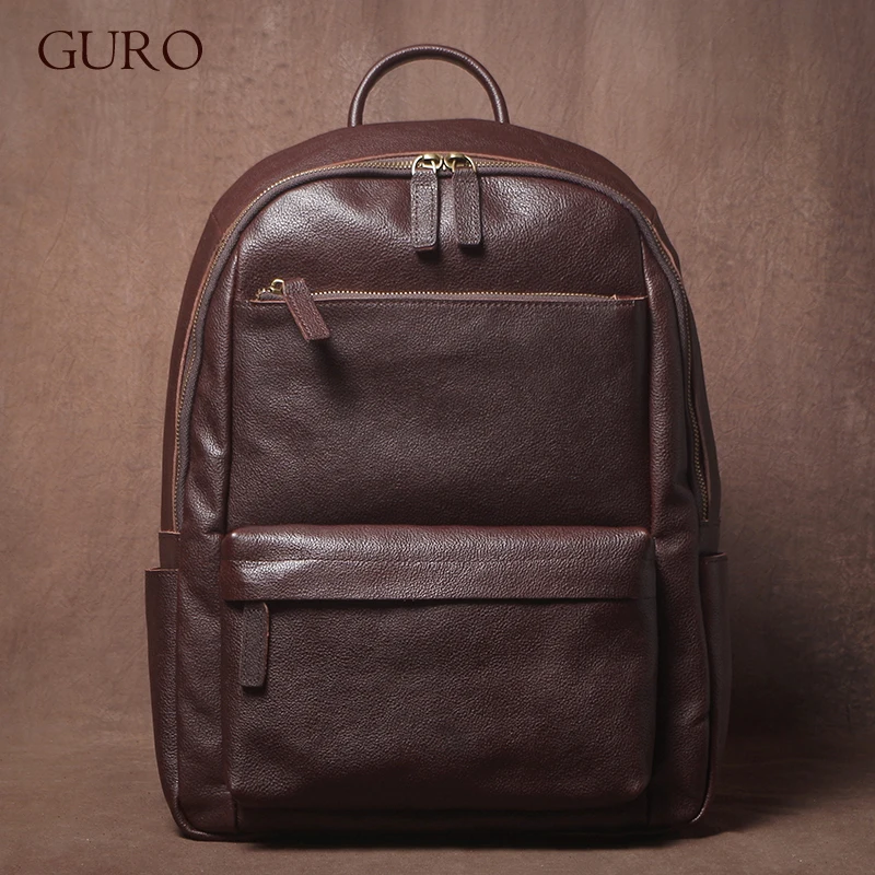 GURO Higher Quality Genuine Leather Backpack Men's Commute Business Travel Bag Women Luxury Cowhide Schoolbag Office Laptop Bags
