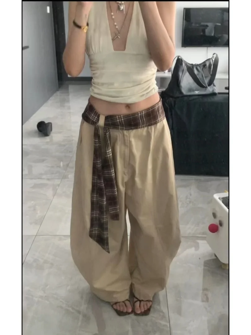 Pantaloni a coltello scozzese patchwork retrò americano Pantaloni larghi a gamba larga Qui Dry per uomo e donna Abbigliamento casual stagione autunnale