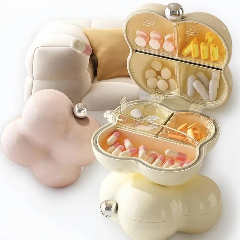 

7-Day Portable Flower-Shaped Pill Organizer Compact Medication Divider Box with Individual Compartments for Daily Use Urn