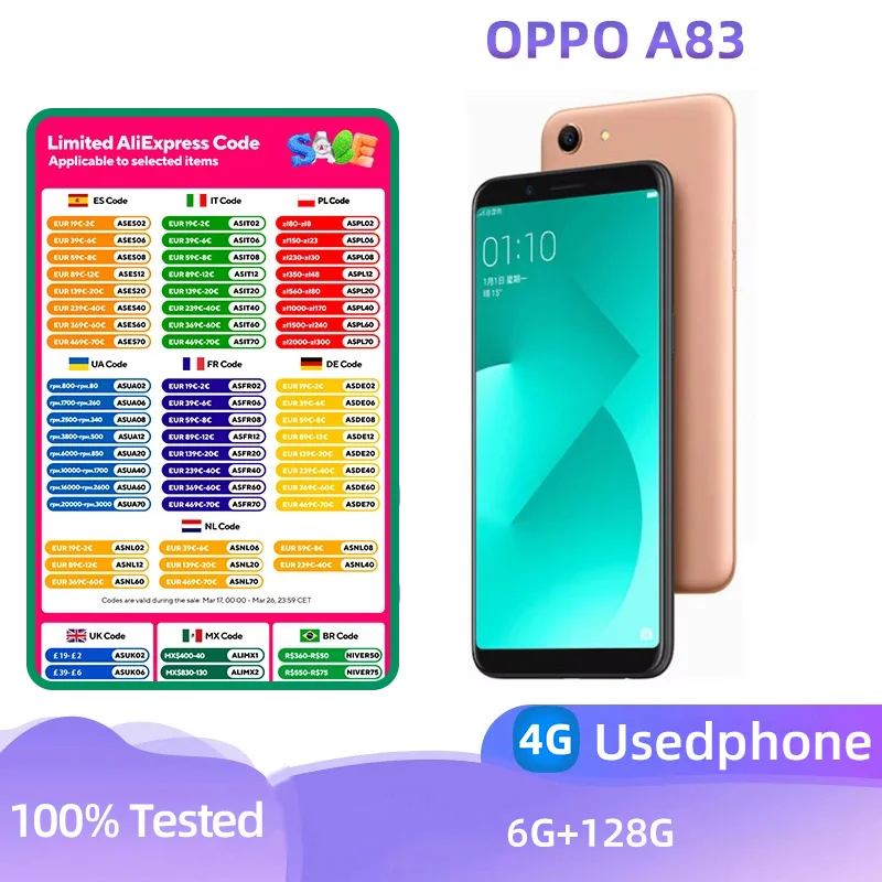 OPPO A83 4G SmartPhone CPU MediaTek Helio P23 MT6763T 6.5inch 3180mAh 13MP Cameras Android Used Phone