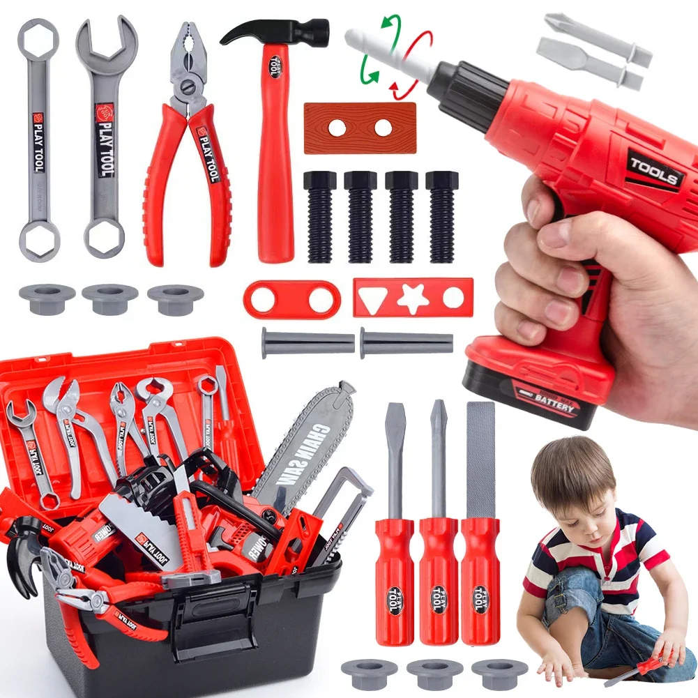 Kids Pretend Play Toy Tools Kit Drill Power Construction Toy Children's Tool Set with Electric Toy for Toddler Boys Girls Child