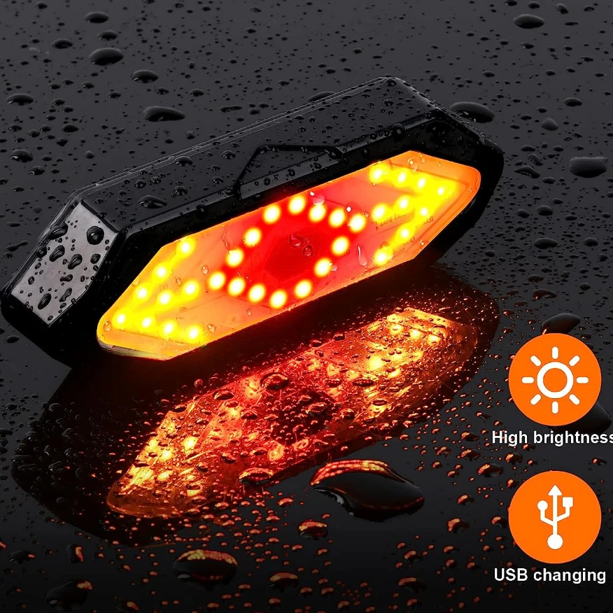 Light with Remote Waterproof Cycling Signal Light Rechargeable Bicycle Taillight 5 Modes Turn Light Night Riding Warning Light