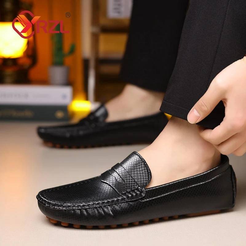 YRZL Men Leather Casual Shoes 2024 New Lightweight Breathable Slip-on Mens Driving Shoes Fashion Comfortable Loafers Moccasins