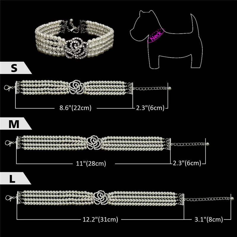 Pearl Necklace Dog Collar Fashion Jeweled Puppy Cat Collar with Rhinestone Artificial Diamante Rose Dog Pet Accessories