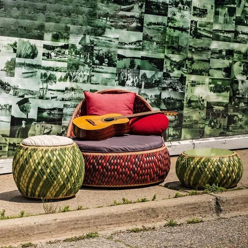 Minimalist modern outdoor sofa, outdoor garden villa hotel courtyard balcony rattan bed combined furniture