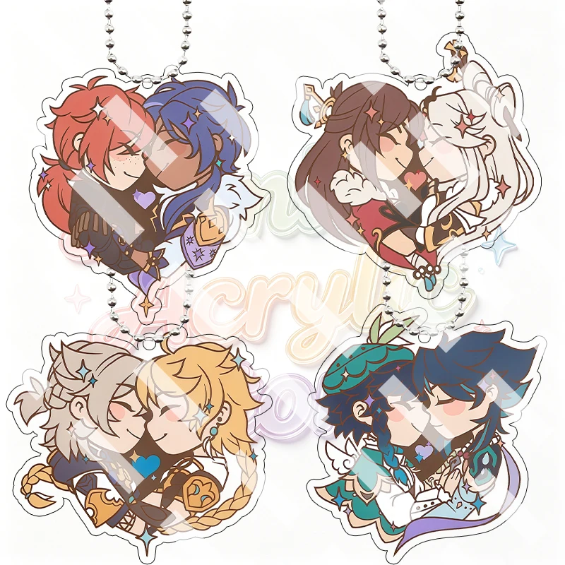 Anime Diluc Ragnvindr Kaeya Alberich Ningguang Shenhe Kaveh Aether 5cm Cartoon Acrylic Keychain Cute Couple Pendant Charm Gifts