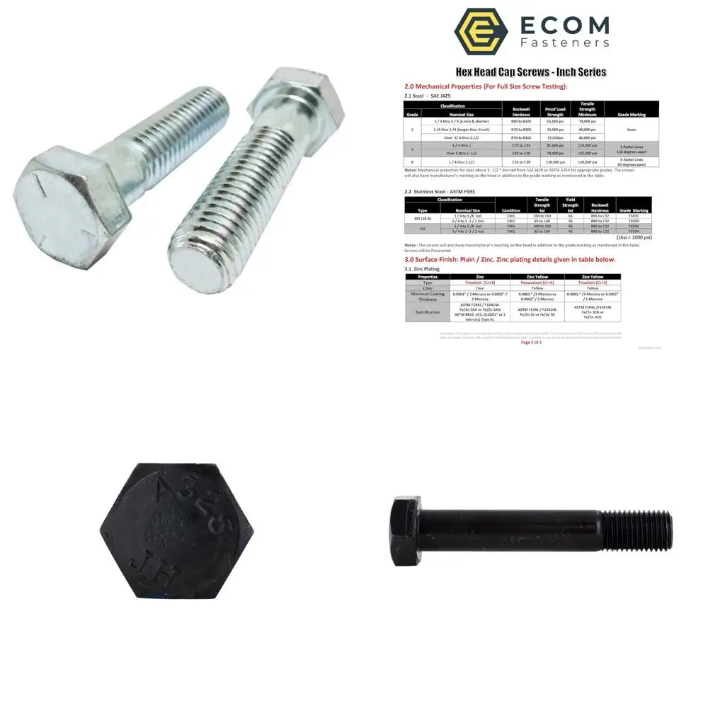 

Grade 5 Zinc Plated Steel Hex Cap Screws, 7/16-14 x 4.5 Inches, Coarse Thread, Partial Thread, 25 Pieces Set