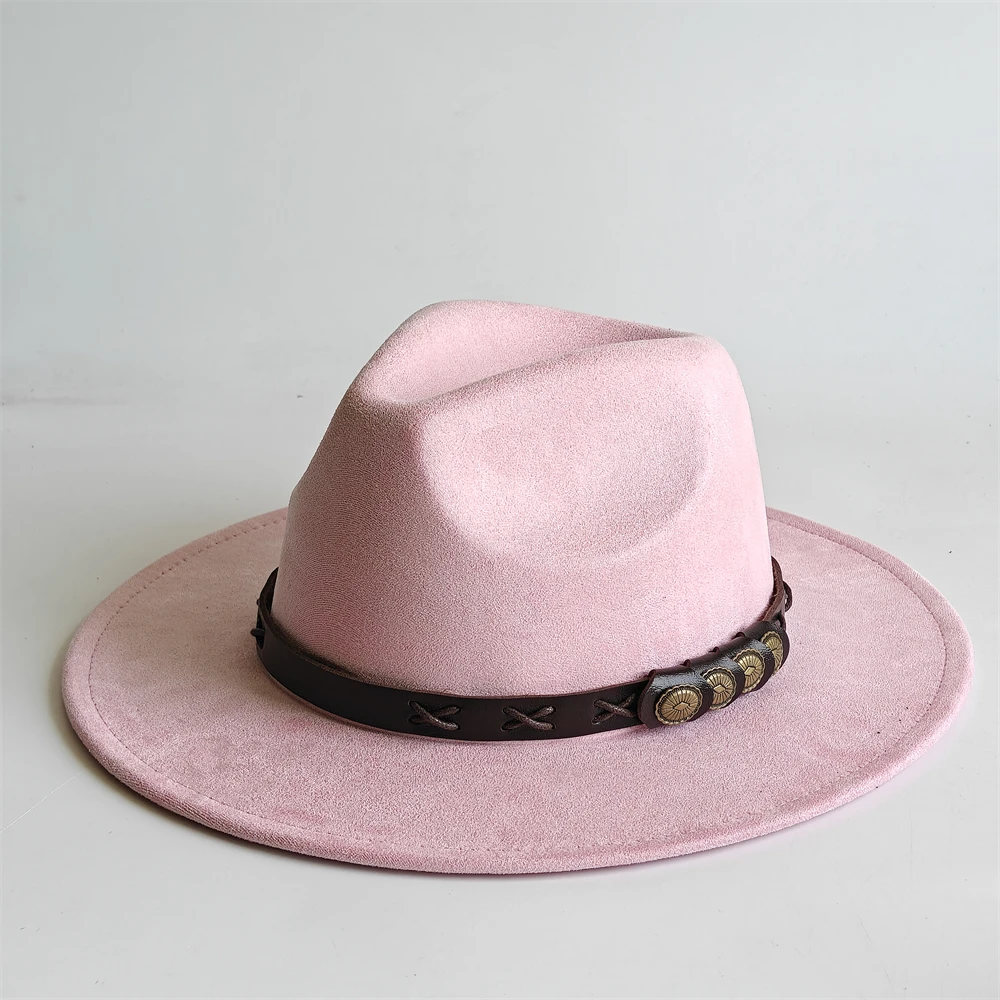 Retro suede 7.5cm fedora hat for men Fedoras with belt band panama hat women cap unisex church hat Fascinator Felt Panama Cap