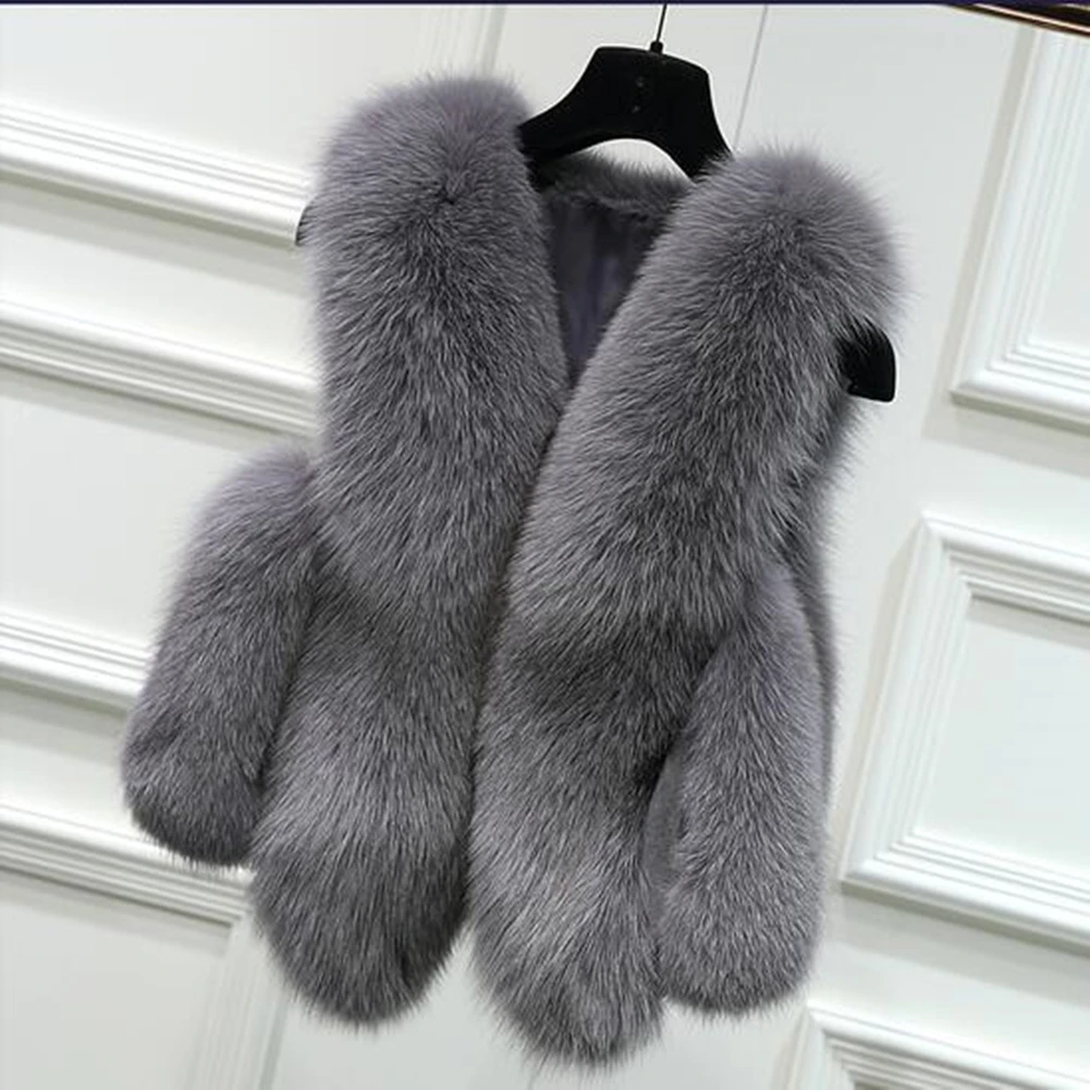 Women\'s Winter Outwear Sleeveless Faux Fur Short Vest Fluffy Warm Coat Jacket