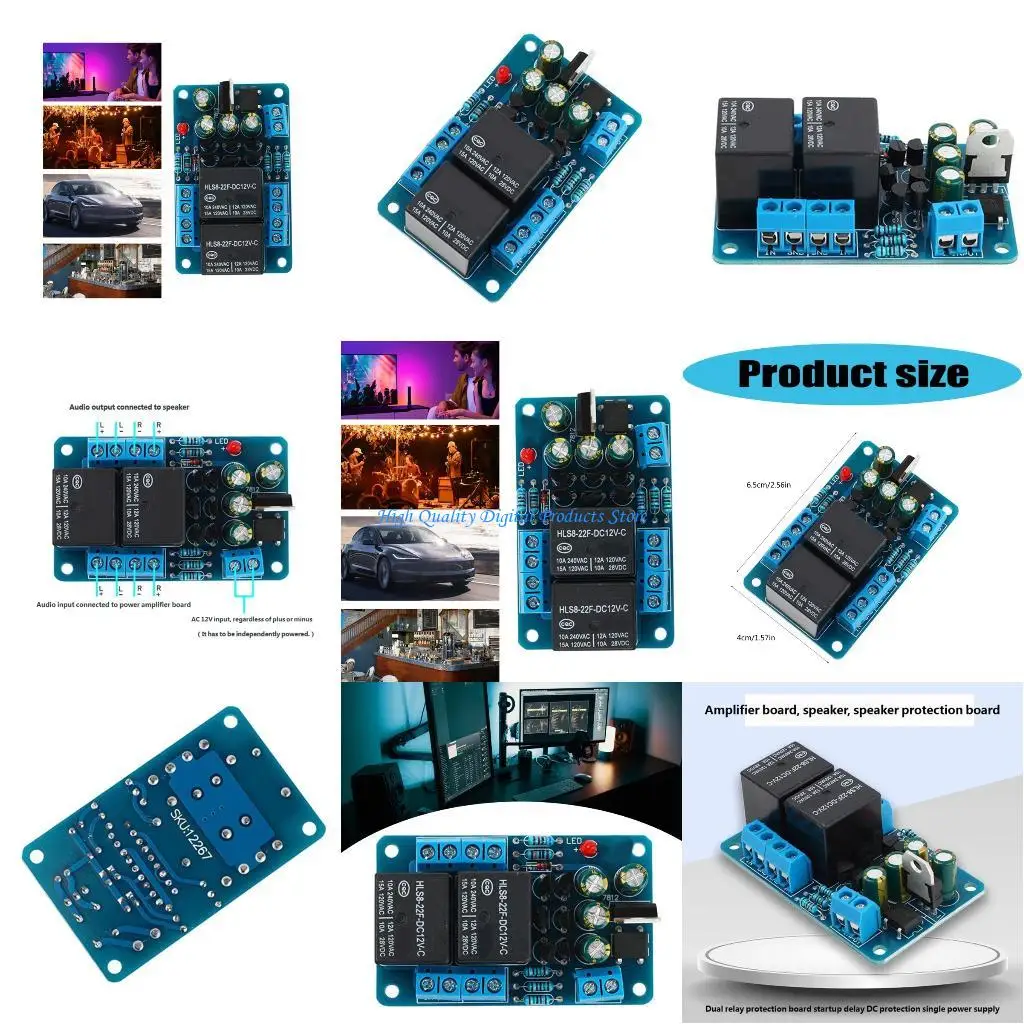 

U2JE High Current 15A Relays Speaker Protections Circuit Board for 2 Channel Amplifiers with Startup Delay Protections