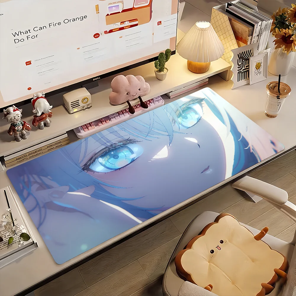 Anime Style Blue Eyes Girl Large Mouse Pad, Close-up Portrait, Non-Slip Gaming Desk Mat