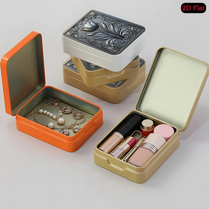 Silver Tulip Relief Theme Square Mini Pocket Flip Top Tin Box, UV Printed Portable Metal Tin Box, Anti-rust Decorative Box