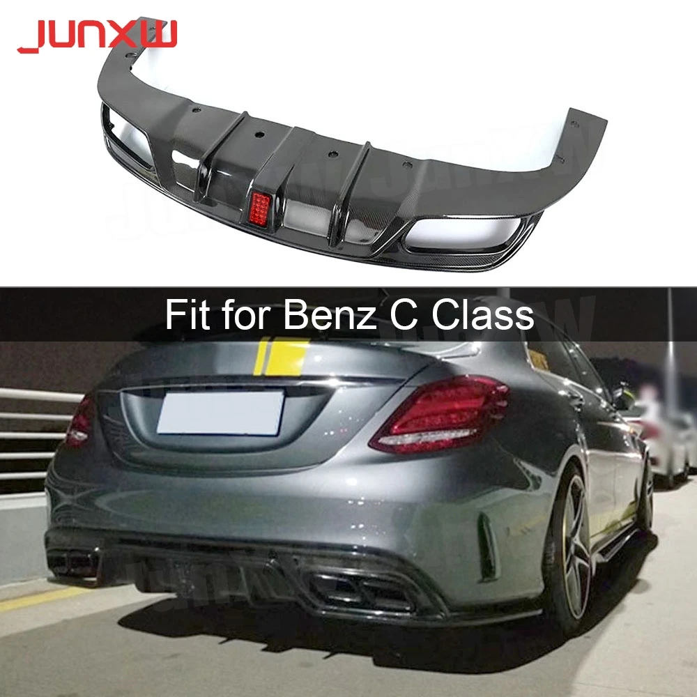 

For C Class Carbon Fiber Rear Bumper Lip Light Diffuser with light for Benz W205 C200 C300 C63 AMG 2015-2019 Car Styling