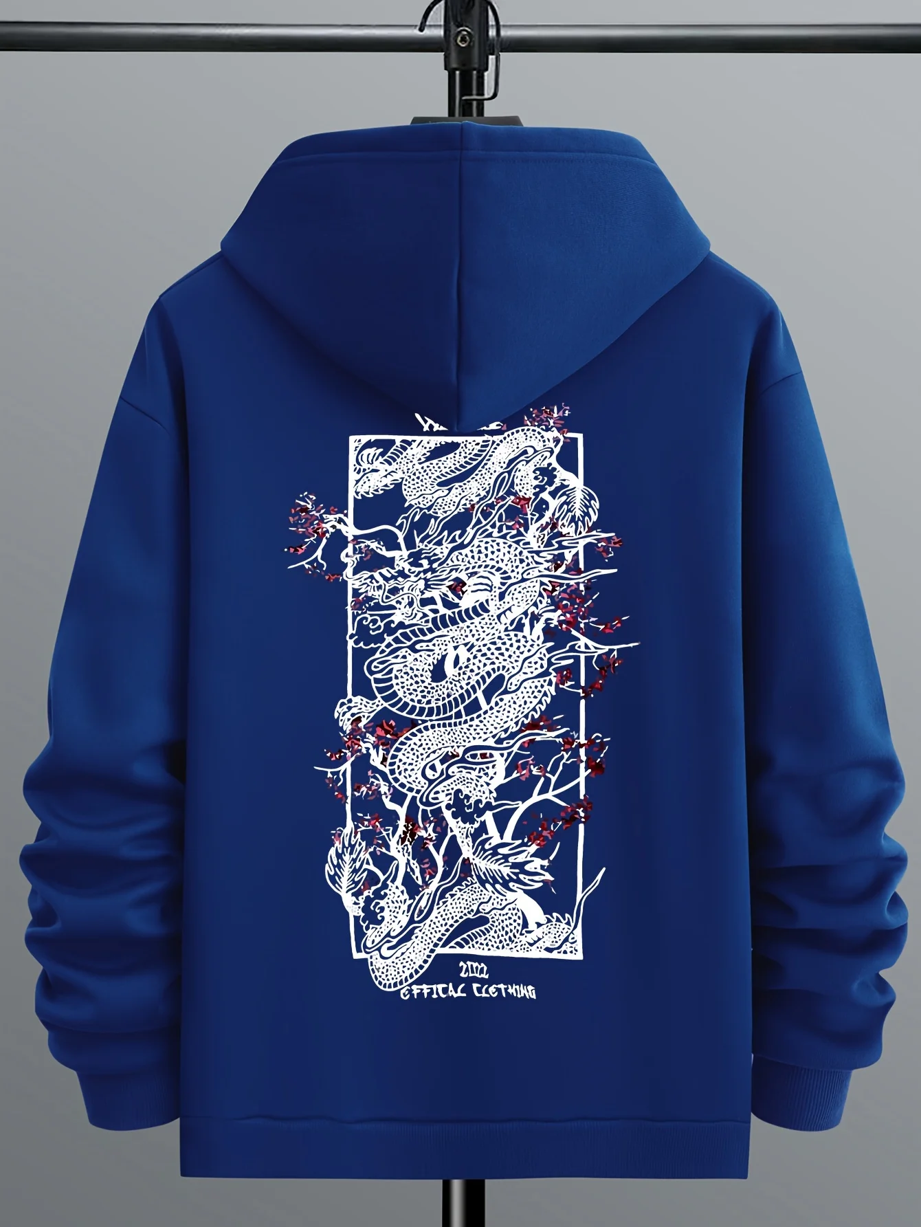 Herren Herbst und Winter lässige Mode lose Drachenmuster bedrucktes Langarm-Sweatshirt mit Fleece-Kapuzenpullover